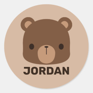 Cute Little Brown Bear with Personalised Name Classic Round Sticker