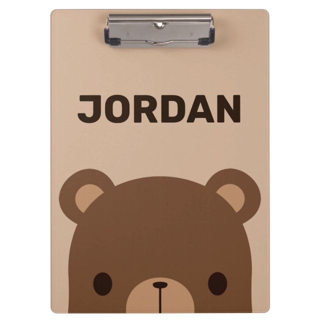 Cute Little Brown Bear with Personalised Name Clipboard (Front)