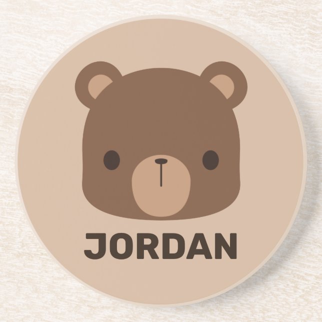 Cute Little Brown Bear with Personalised Name Coaster (Front)