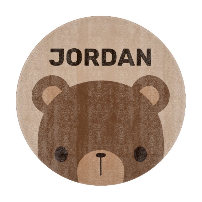 Cute Little Brown Bear with Personalised Name Cutting Board (Front)