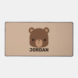 Cute Little Brown Bear with Personalised Name Desk Mat