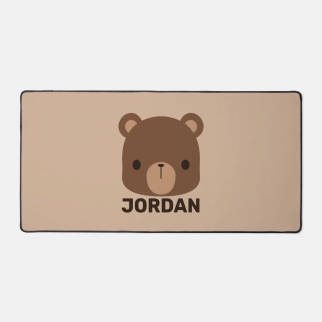 Cute Little Brown Bear with Personalised Name Desk Mat (Front)