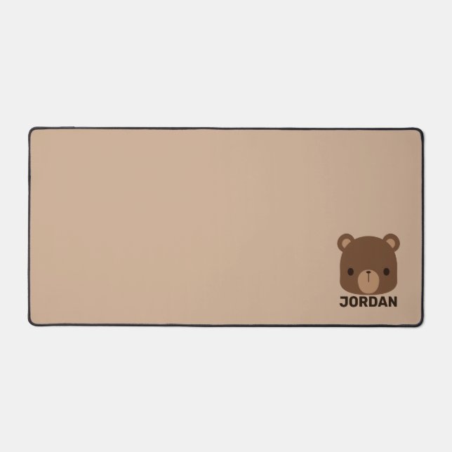 Cute Little Brown Bear with Personalised Name Desk Mat (Front)