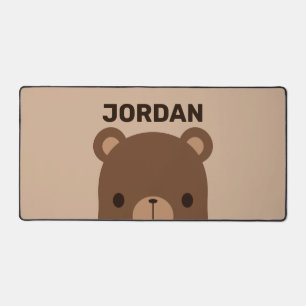 Cute Little Brown Bear with Personalised Name Desk Mat