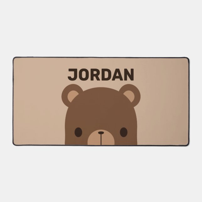 Cute Little Brown Bear with Personalised Name Desk Mat (Front)
