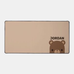 Cute Little Brown Bear with Personalised Name Desk Mat
