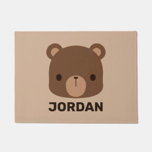 Cute Little Brown Bear with Personalised Name Doormat