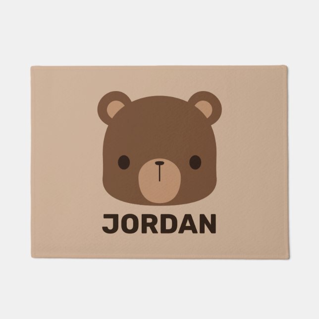 Cute Little Brown Bear with Personalised Name Doormat (Front)