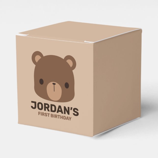 Cute Little Brown Bear with Personalised Name Favour Box (Front Side)