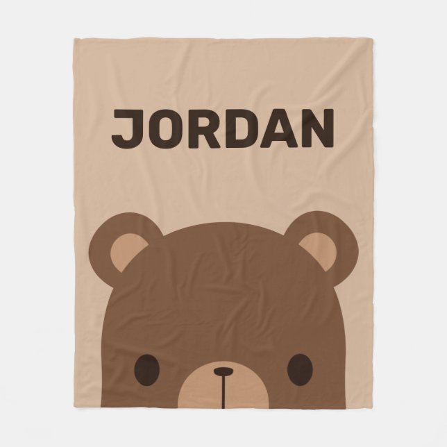 Cute Little Brown Bear with Personalised Name Flee Fleece Blanket (Front)