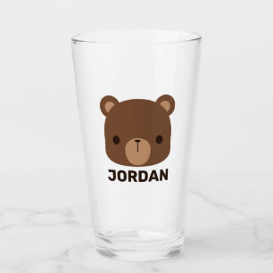 Cute Little Brown Bear with Personalised Name Glass