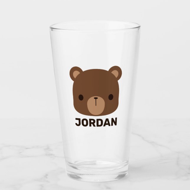 Cute Little Brown Bear with Personalised Name Glass (Front)