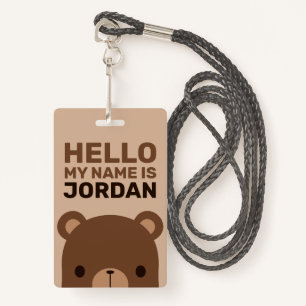 Cute Little Brown Bear with Personalised Name ID Badge