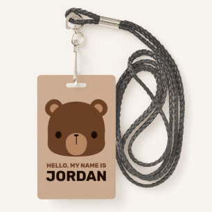 Cute Little Brown Bear with Personalised Name ID Badge