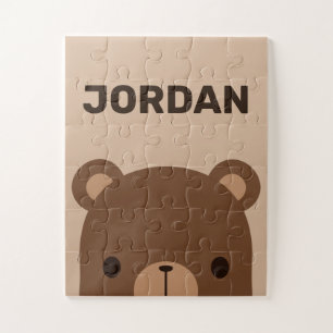 Cute Little Brown Bear with Personalised Name Jigsaw Puzzle