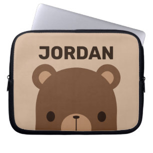 Cute Little Brown Bear with Personalised Name Laptop Sleeve