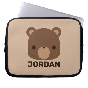 Cute Little Brown Bear with Personalised Name Laptop Sleeve
