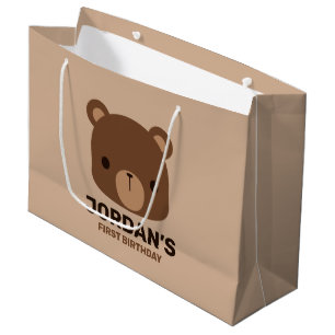 Cute Little Brown Bear with Personalised Name Large Gift Bag