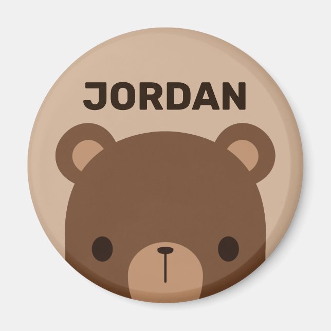Cute Little Brown Bear with Personalised Name Magnet (Front)