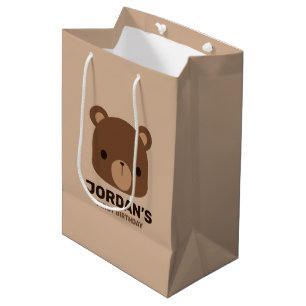 Cute Little Brown Bear with Personalised Name Medium Gift Bag