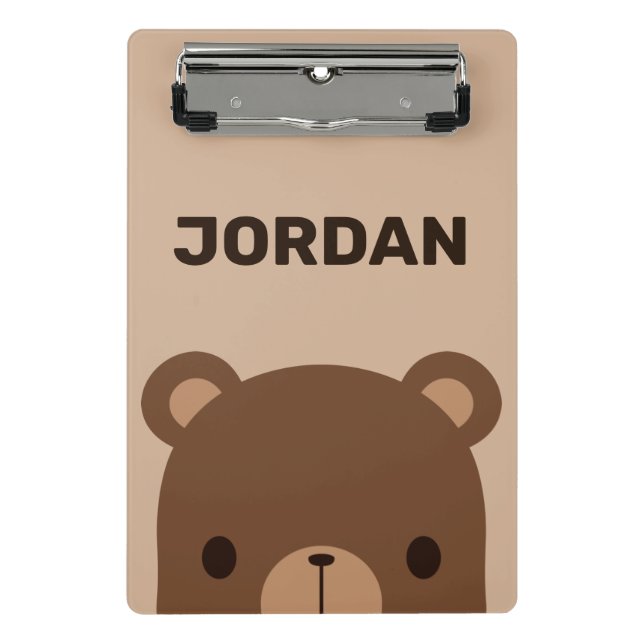 Cute Little Brown Bear with Personalised Name Mini Clipboard (Front)