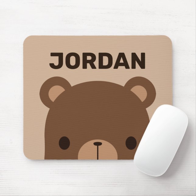 Cute Little Brown Bear with Personalised Name Mouse Mat (With Mouse)
