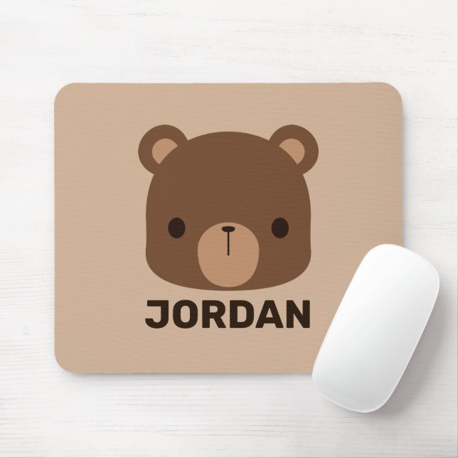 Cute Little Brown Bear with Personalised Name Mouse Mat (With Mouse)
