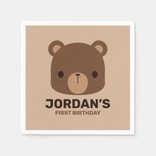 Cute Little Brown Bear with Personalised Name Napkin