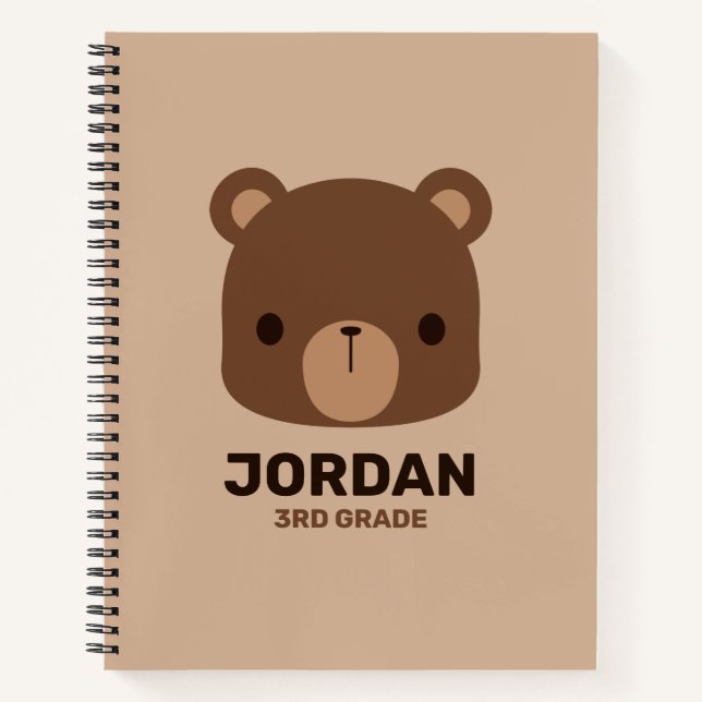 Cute Little Brown Bear with Personalised Name Notebook (Front)