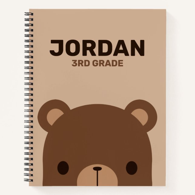 Cute Little Brown Bear with Personalised Name Notebook (Front)
