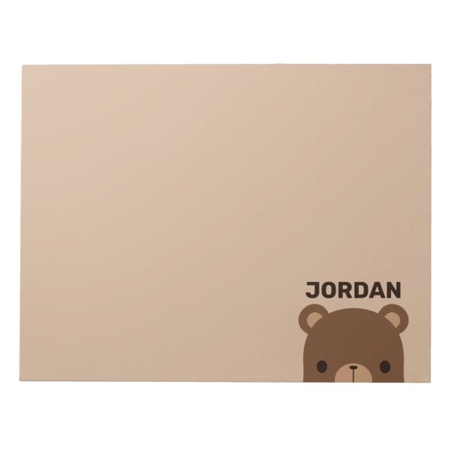Cute Little Brown Bear with Personalised Name Notepad (Front)