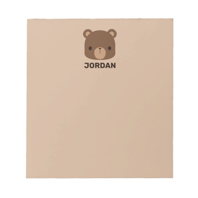 Cute Little Brown Bear with Personalised Name Notepad (Front)
