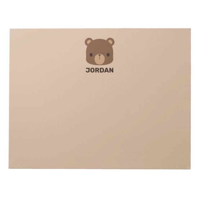 Cute Little Brown Bear with Personalised Name Notepad (Front)