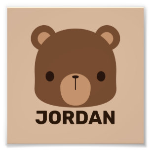 Cute Little Brown Bear with Personalised Name Photo Print