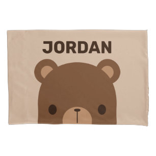 Cute Little Brown Bear with Personalised Name Pillowcase