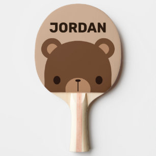 Cute Little Brown Bear with Personalised Name Ping Pong Paddle