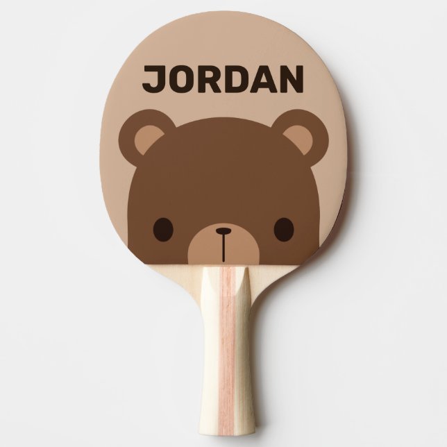 Cute Little Brown Bear with Personalised Name Ping Pong Paddle (Front)