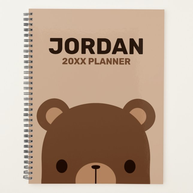 Cute Little Brown Bear with Personalised Name Plan Planner (Front)