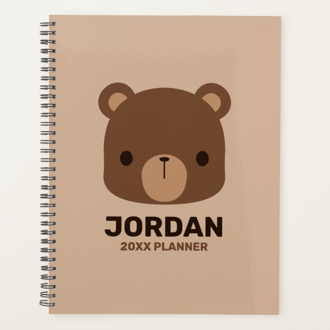 Cute Little Brown Bear with Personalised Name Planner (Front)