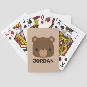 Cute Little Brown Bear with Personalised Name Playing Cards