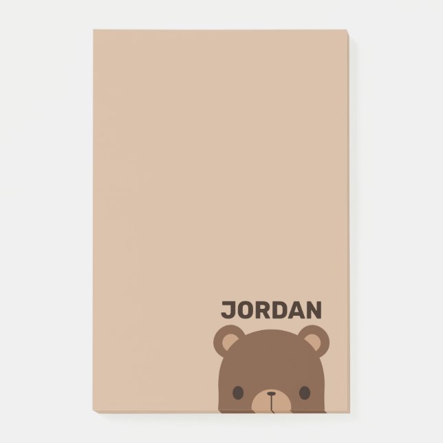 Cute Little Brown Bear with Personalised Name Post-it Notes (Front)