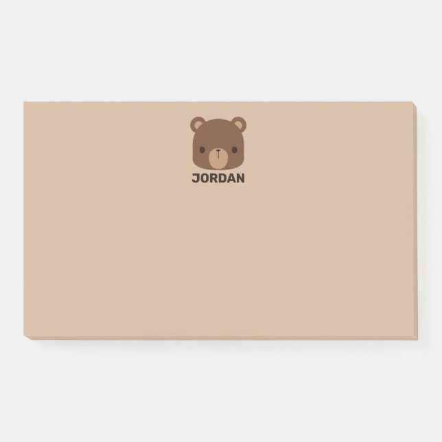 Cute Little Brown Bear with Personalised Name Post Post-it Notes (Front)