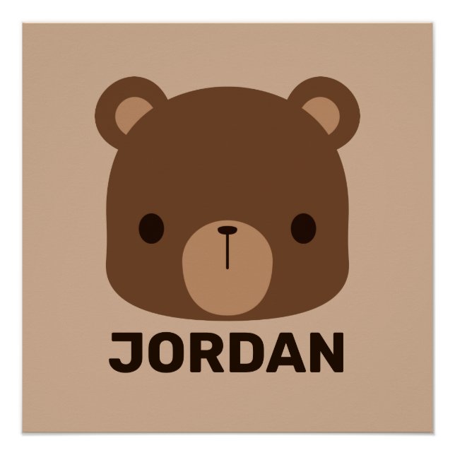 Cute Little Brown Bear with Personalised Name Post Poster (Front)