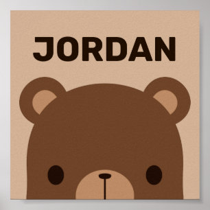 Cute Little Brown Bear with Personalised Name Poster
