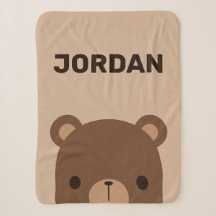 Cute Little Brown Bear with Personalised Name Sher Sherpa Blanket