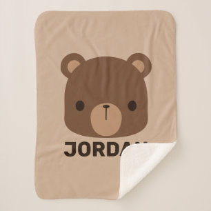 Cute Little Brown Bear with Personalised Name Sherpa Blanket
