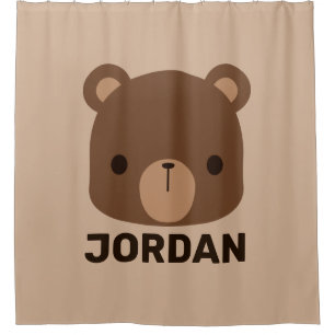 Cute Little Brown Bear with Personalised Name Shower Curtain