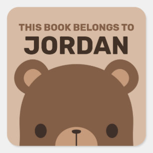 Cute Little Brown Bear with Personalised Name Square Sticker