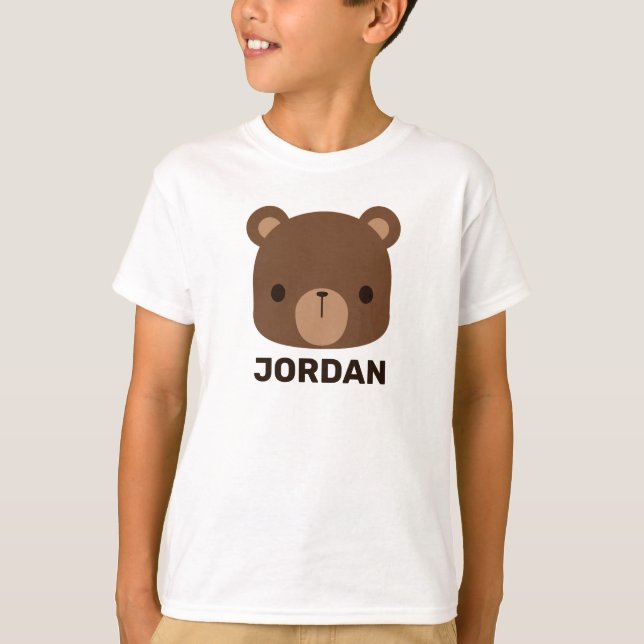 Cute Little Brown Bear with Personalised Name T-Shirt (Front)