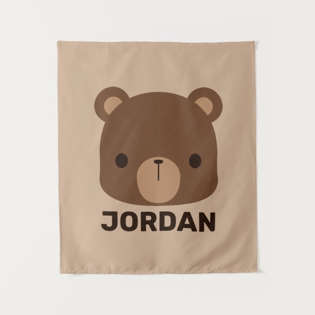 Cute Little Brown Bear with Personalised Name Tapestry (Front)